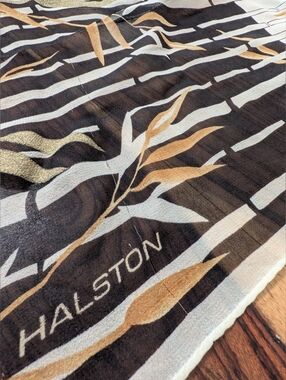 Vintage Halston Lifestyle Silk Scarf | Earth Tone Bamboo Print Chiffon